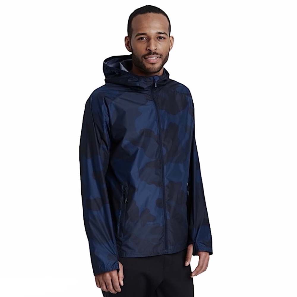 ❌ SOLD ❌ NEW Mens Navy Camouflage Windbreaker Hood Zip Jacket All in Motion L - Picture 1 of 9